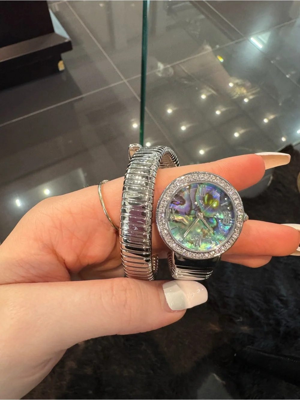Colleen Lopez Abalone Dial Coil Wrap Bracelet Watch